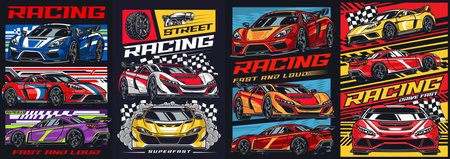 Street racing set stickers colorfulのイラスト素材