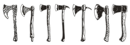 Axes vintage set stickers monochromeのイラスト素材