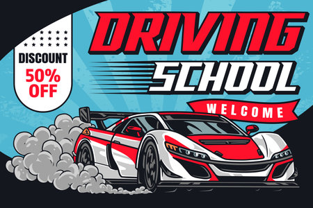 Driving school vintage poster colorfulのイラスト素材