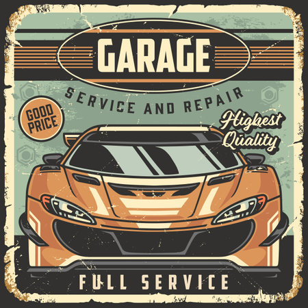 Car garage vintage poster colorfulのイラスト素材