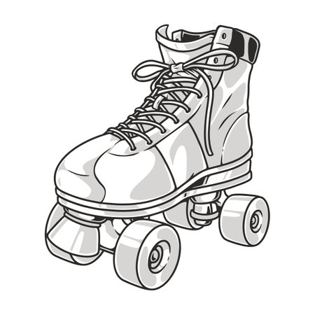 Retro roller skates monochrome stickerのイラスト素材