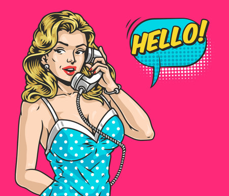 Girl with phone flyer colorfulのイラスト素材