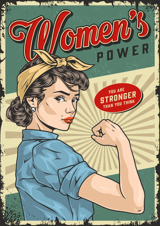 Women power vintage sticker colorfulのイラスト素材