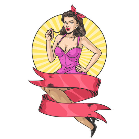 Beautiful woman vintage poster colorfulのイラスト素材