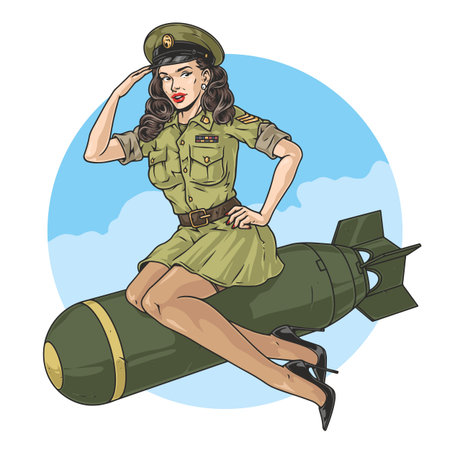 Military woman colorful vintage posterのイラスト素材