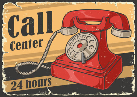 Call center colorful vintage stickerのイラスト素材