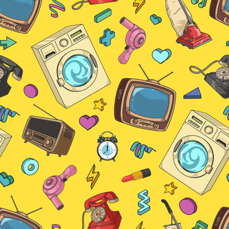Retro electronics colorful pattern seamlessのイラスト素材