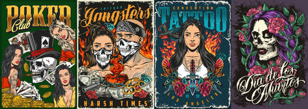 Powerpuff girls set flyers colorfulのイラスト素材