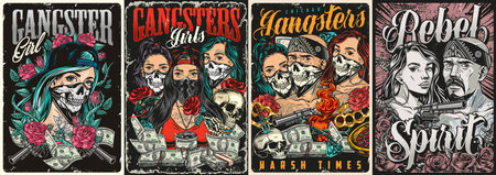 People gangsters colorful set postersのイラスト素材