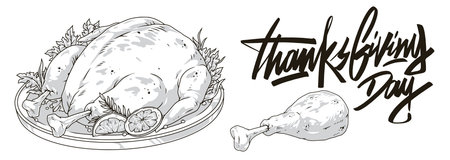 Thanksgiving day set labels monochromeのイラスト素材