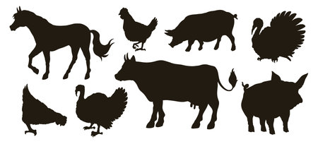Livestock and birds set emblemのイラスト素材