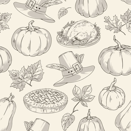 Thanksgiving day monochrome pattern seamlessのイラスト素材