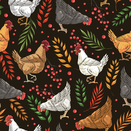 Birds chickens colorful seamless patternのイラスト素材