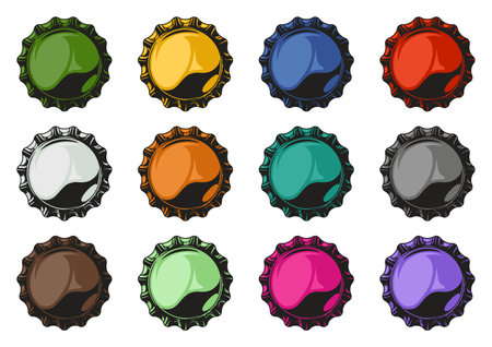 Bottle caps set elements colorfulのイラスト素材