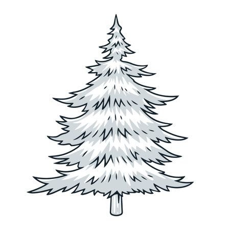 Conifer tree vintage sticker monochromeのイラスト素材