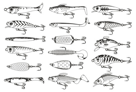 Fishing lures on white backgroundのイラスト素材