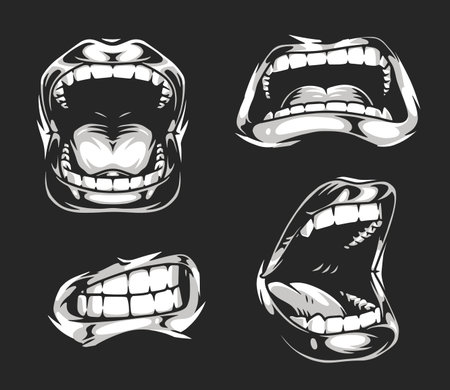 Open-mouth expressions on dark backgroundのイラスト素材