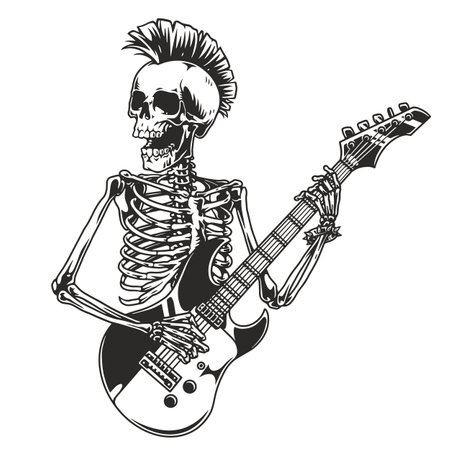 Skeleton jamming on electric guitarのイラスト素材