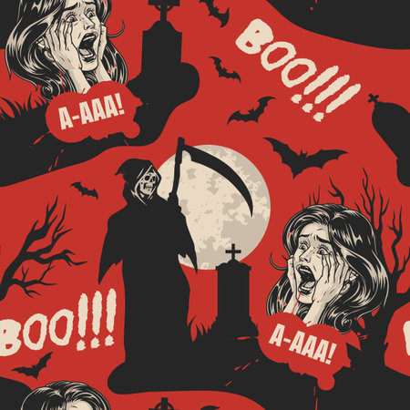 Ghosts and gravestones Halloween patternのイラスト素材