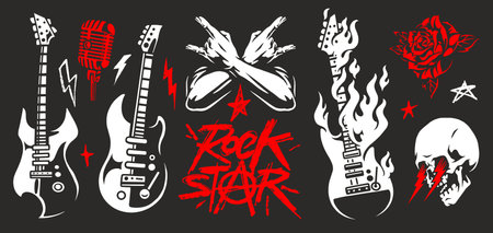 Rock star theme with guitars and musical elementsのイラスト素材