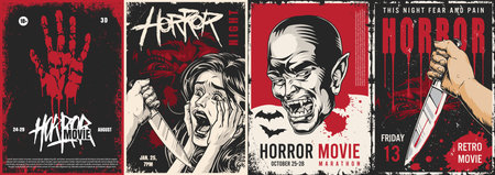 Retro horror movie marathon poster setのイラスト素材