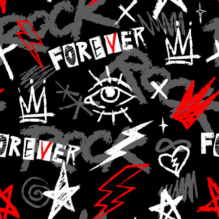Dynamic rock-themed pattern with bold graphicsのイラスト素材