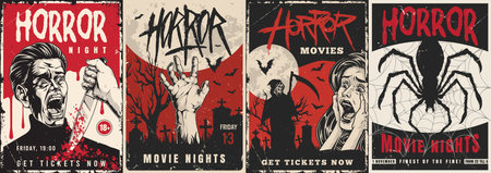 Horror night movie screening postersのイラスト素材