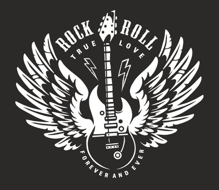 Rock and roll design with wings and guitarのイラスト素材