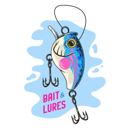 Colorful fishing lure with hooks displayedのイラスト素材