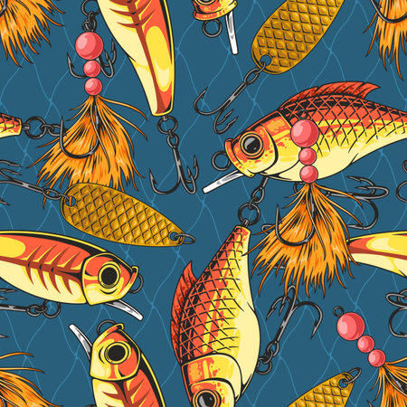 Vibrant design with colorful fishing luresのイラスト素材