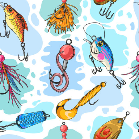 Various fishing lures for angling enthusiastsのイラスト素材