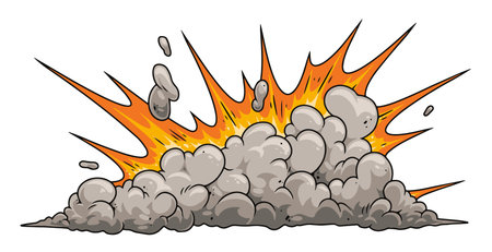 Explosion with smoke and flames in cartoon style