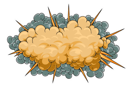 Explosive cloud rising above a chaotic battlefieldのイラスト素材