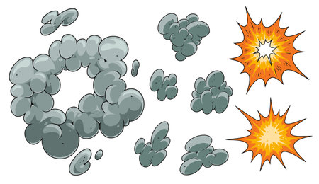 Explosions and smoke effects in a cartoon styleのイラスト素材