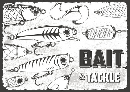 Fishing gear and tackle illustration with luresのイラスト素材