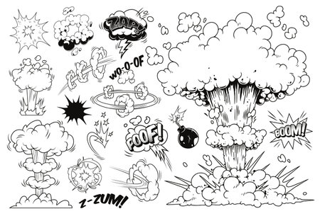 Explosive comic-style illustrations of blastsのイラスト素材
