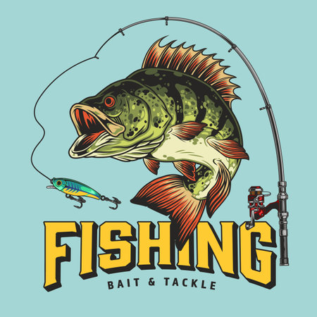 Colorful fishing graphic with detailed fish designのイラスト素材