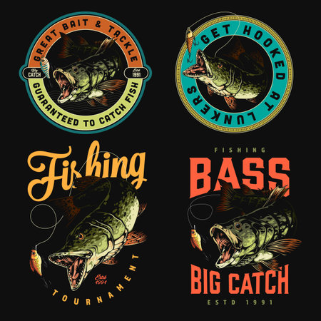 Bass fish logo designs for tournamentsのイラスト素材