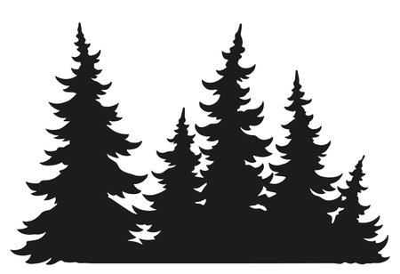 Silhouetted pine trees against a white backgroundのイラスト素材