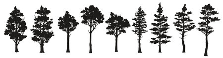 Tree silhouettes in various shapesのイラスト素材