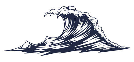 Powerful wave crashing on the shoreのイラスト素材