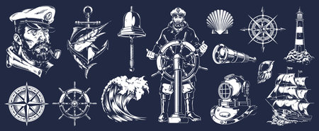 Maritime symbols in nautical illustrationsのイラスト素材