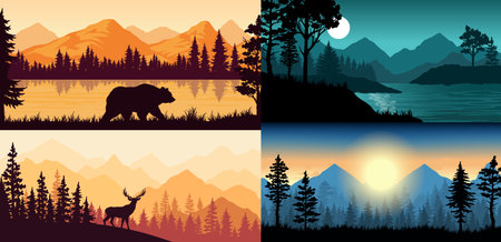 Wildlife in serene nature scenesのイラスト素材