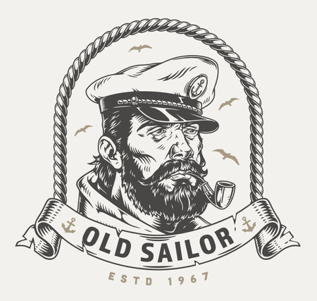 Old sailor smoking pipe with nautical themesのイラスト素材