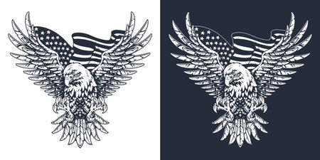 Detailed eagle graphic design with American flagのイラスト素材