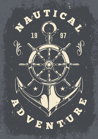 Nautical adventure design featuring ship wheelのイラスト素材