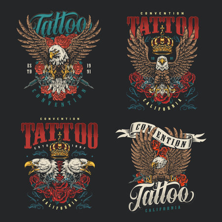 Eagle and rose tattoo designsのイラスト素材