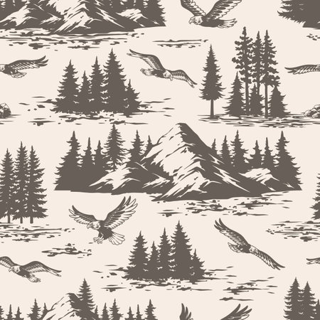 Mountain and eagle patterned fabric designのイラスト素材