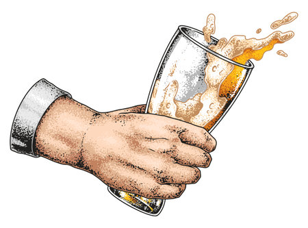 Enjoying a fresh glass of beer in handのイラスト素材