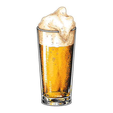 Chilled beer in a glass with foamy headのイラスト素材